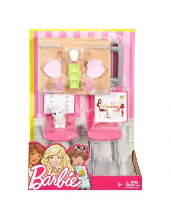 Barbie Ev İçi Dekorasyon Yemek Masası Oyun Seti DVX45