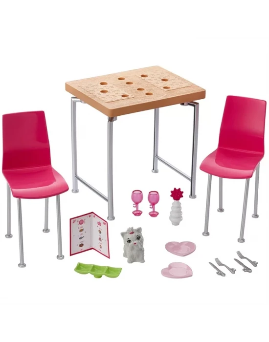 Barbie Ev İçi Dekorasyon Yemek Masası Oyun Seti DVX45
