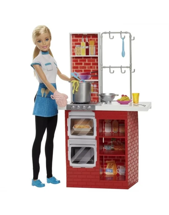 Barbie Makarna Şefi ve Mutfak Oyun Seti DMC36