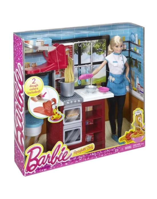 Barbie Makarna Şefi ve Mutfak Oyun Seti DMC36