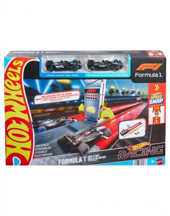 Hot Wheels Yarışları™ Formula 1® Hızlı Başlangıç Pist Seti ve 1:64 Ölçekli 2 Metal F1 Arabası JKM88