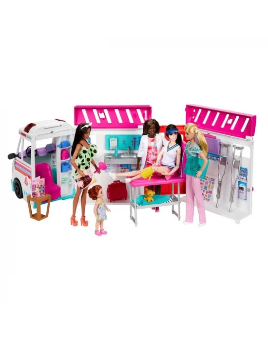 Barbie Dönüşen Ambulans ve Klinik Oyun Seti HKT79