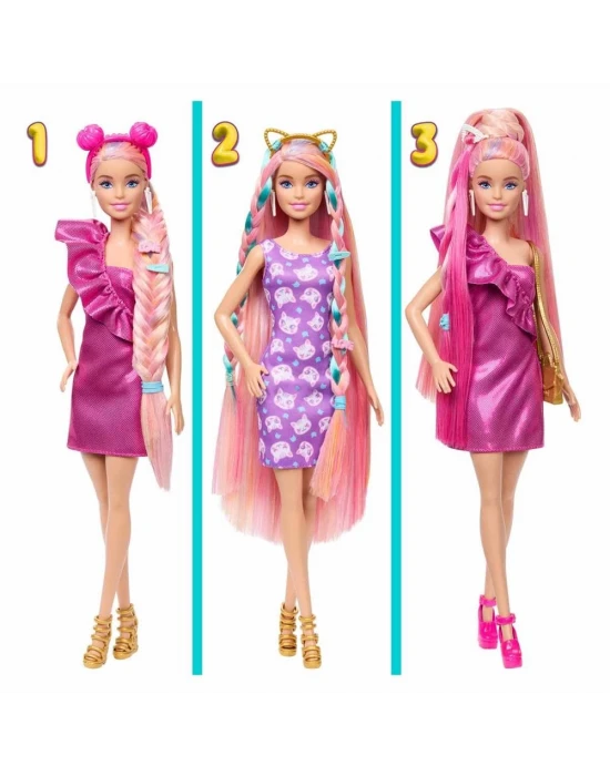 Barbie Upuzun Muhteşem Pembe Saçlı Bebek JDC85