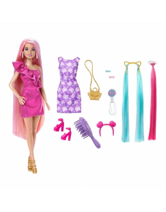 Barbie Upuzun Muhteşem Pembe Saçlı Bebek JDC85