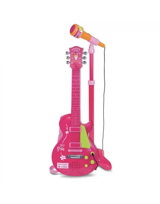 Bontempi Ayaklı Mikrofonlu Pembe Elektronik Çocuk Rock Gitarı