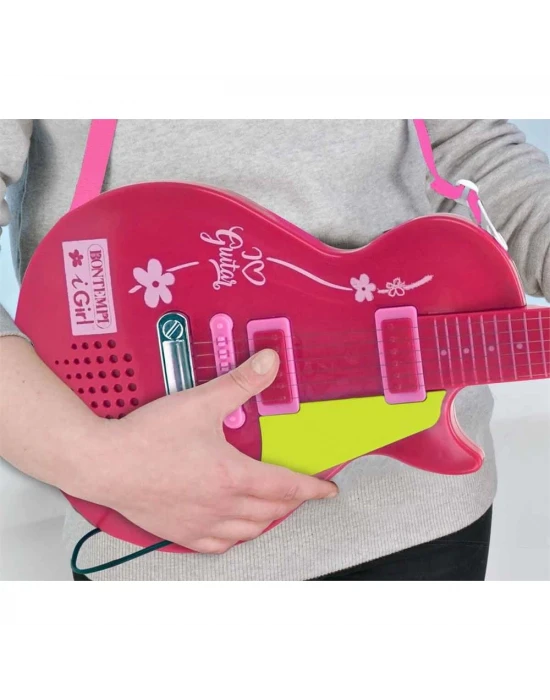 Bontempi Ayaklı Mikrofonlu Pembe Elektronik Çocuk Rock Gitarı