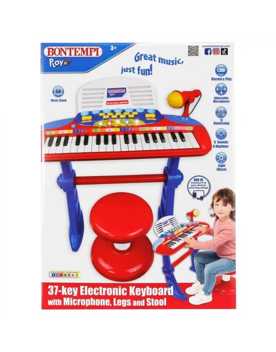 Bontempi Işıklı Mikrofonlu Elektronik Tabureli Org Seti