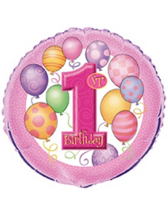 First Birthday 18 Pembe Folyo Balon