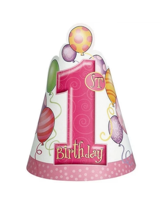 First Birthday Balon Pembe Külah Şapka