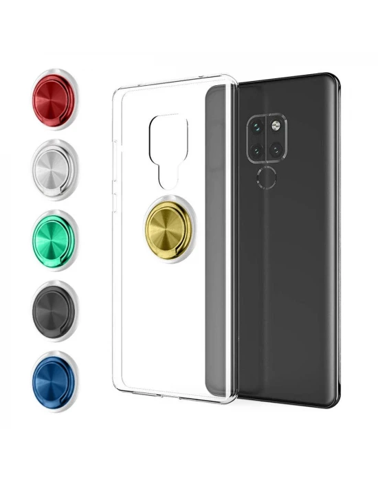 Huawei P40 Lite Gross Ring Yüzüklü Şeffaf Arka Kapak Kılıf