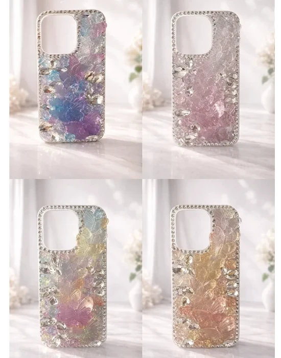 İphone 12 ile Uyumlu Kelebek Taşlı Zarif Blur Case