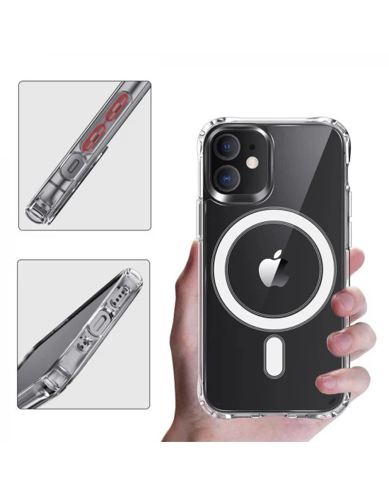 İphone 12 Pro Max Dayanıklı Manyetik Şeffaf Kılıf (MagSafe Uyumlu)