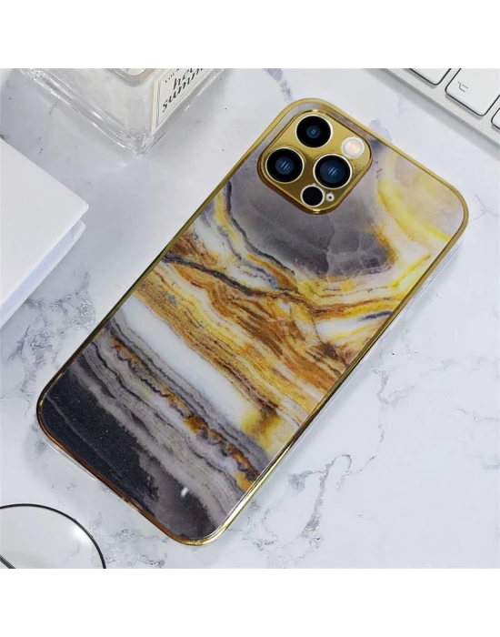İphone 12 Pro Max Marble Parlak Mermer Desenli Cam Telefon Kılıfı