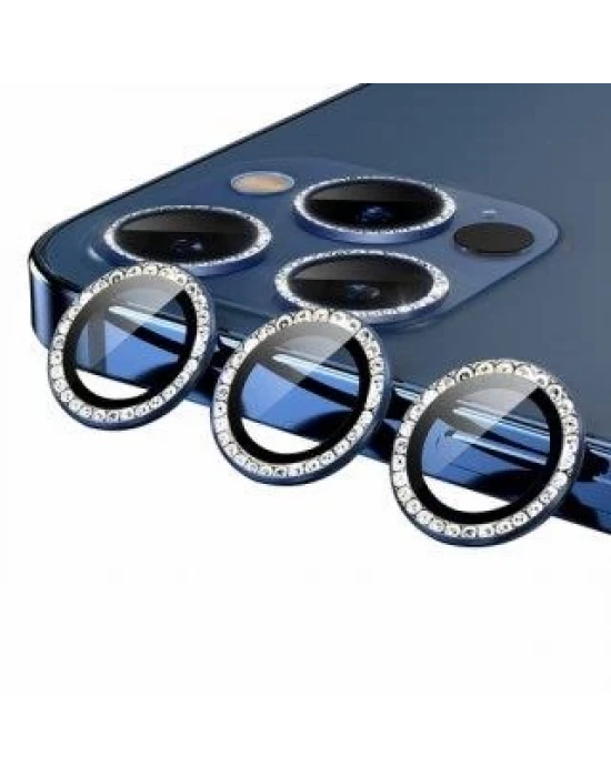 İphone 12 Pro Max Taşlı Kamera Lens Koruyucu Çerçeveli Koruyucu
