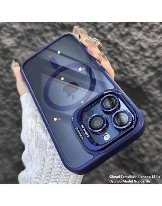 iPhone 12 Uyumlu Kılıf Klon Stantlı + Lens Korumalı MagSafe Telefon Kılıfı