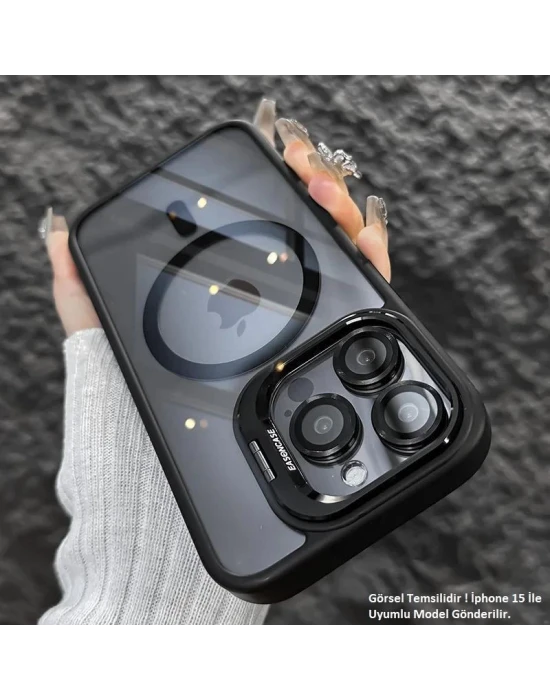 iPhone 12 Uyumlu Kılıf Klon Stantlı + Lens Korumalı MagSafe Telefon Kılıfı