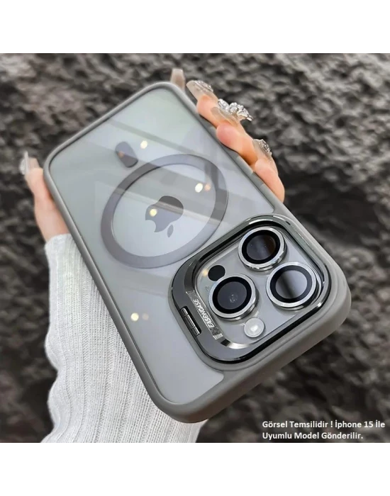 iPhone 12 Uyumlu Kılıf Klon Stantlı + Lens Korumalı MagSafe Telefon Kılıfı