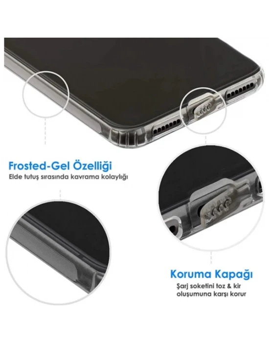 iPhone 13 Pro Kamera Korumalı Şeffaf Tıpalı Silikon Kılıf