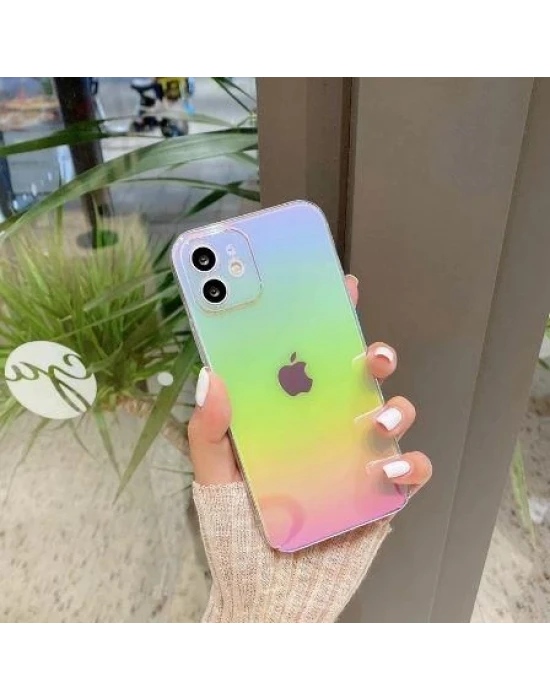 iPhone 13 Pro Parlak Rainbow Holografik Kamera Korumalı Sert Kılıf