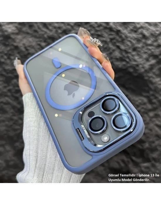 iPhone 13 Uyumlu Kılıf Klon Stantlı + Lens Korumalı MagSafe Telefon Kılıfı
