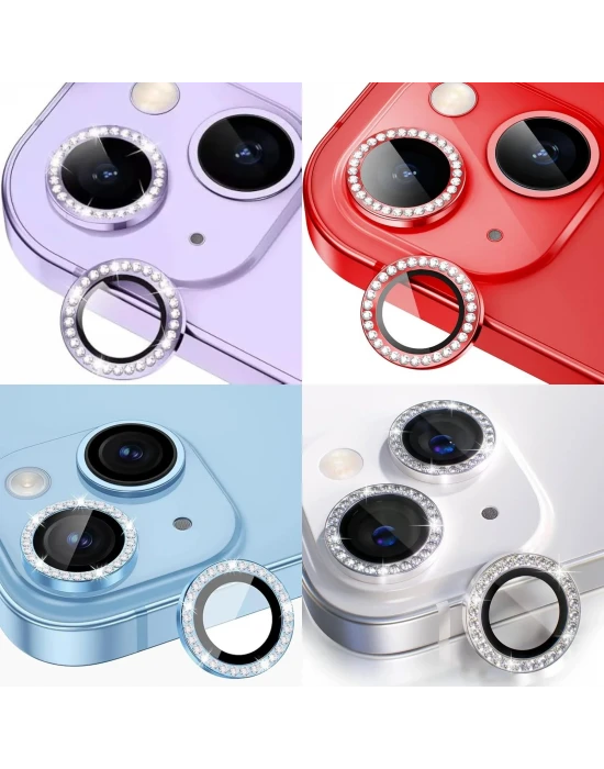 İphone 14/14 Plus ile Uyumlu Taşlı Renkli Lens Koruma