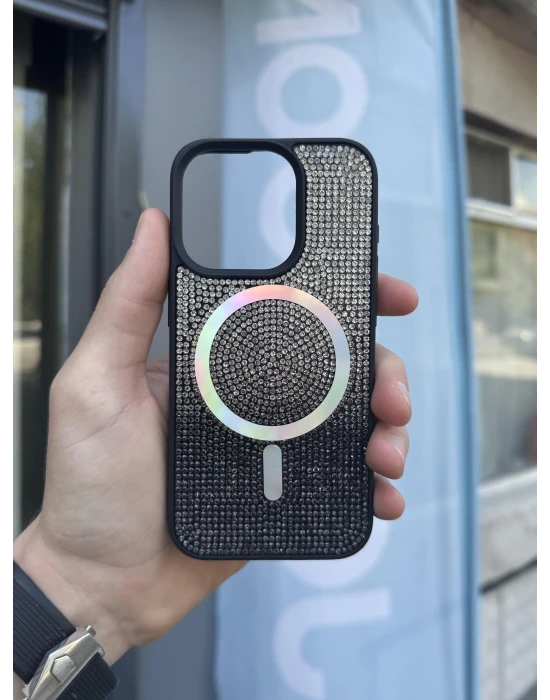 İphone 14 Kılıf Diamont MagSafe Hologramlı Telefon Kılıfı
