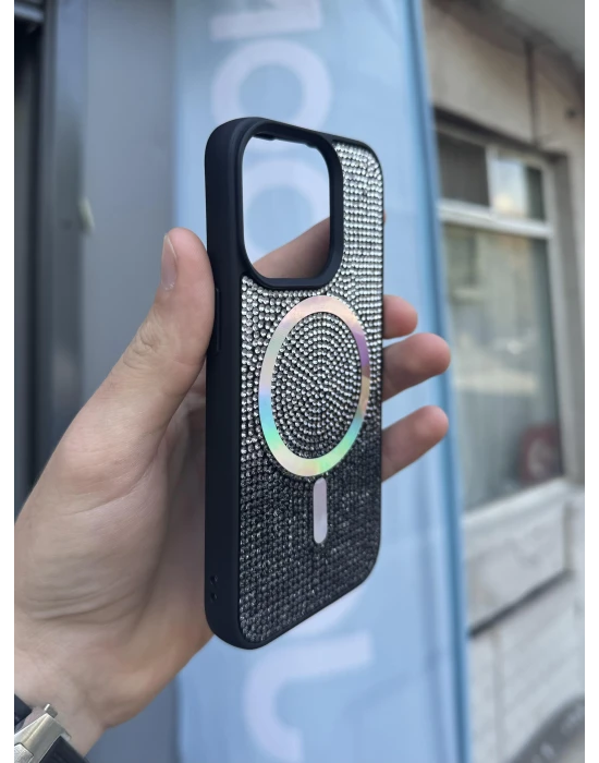 İphone 14 Kılıf Diamont MagSafe Hologramlı Telefon Kılıfı