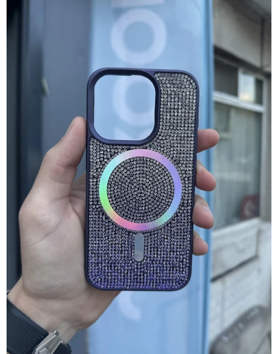 İphone 14 Kılıf Diamont MagSafe Hologramlı Telefon Kılıfı