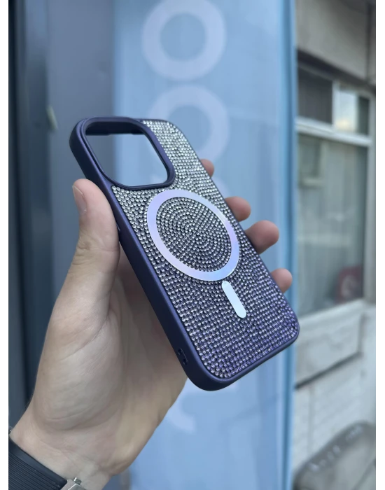 İphone 14 Kılıf Diamont MagSafe Hologramlı Telefon Kılıfı