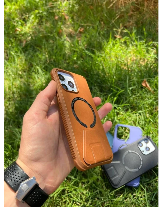 İphone 14 Magsafe Leather Stantlı Telefon Kılıfı