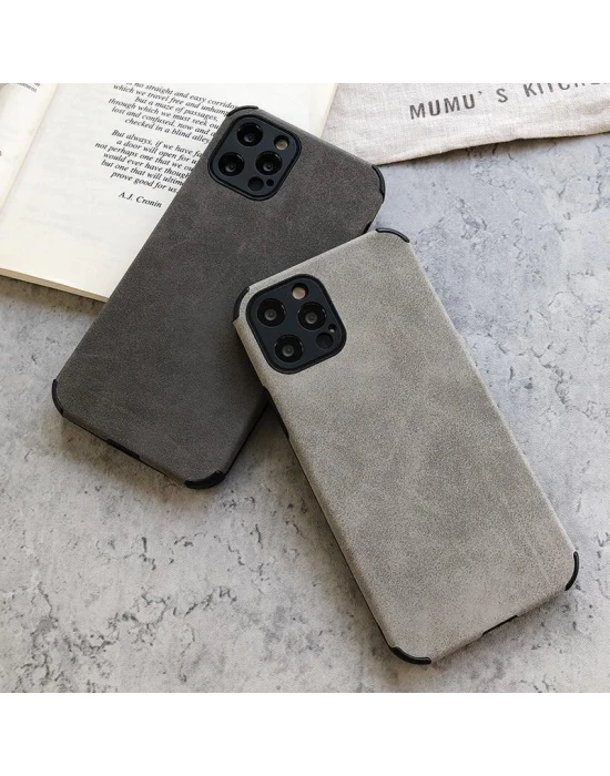 İphone 14 Plus Köşe Korumalı Antik Deri Telefon Kılıfı