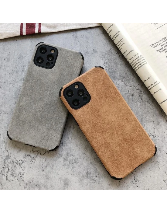 İphone 14 Pro Köşe Korumalı Antik Deri Telefon Kılıfı