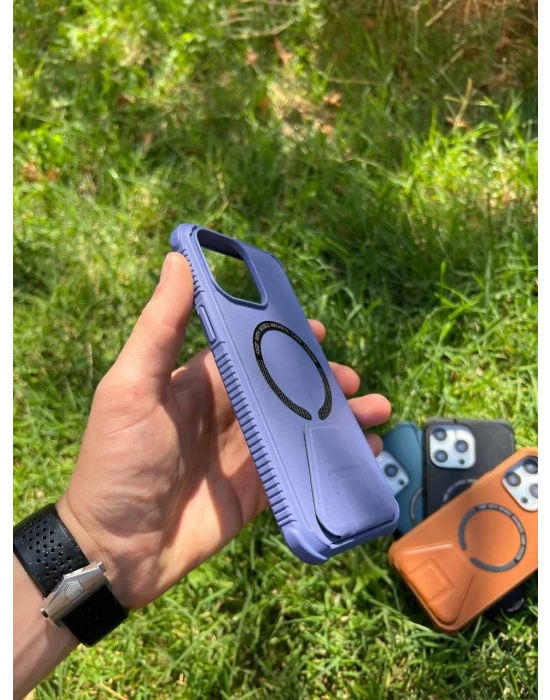 İphone 14 Pro Magsafe Leather Stantlı Telefon Kılıfı