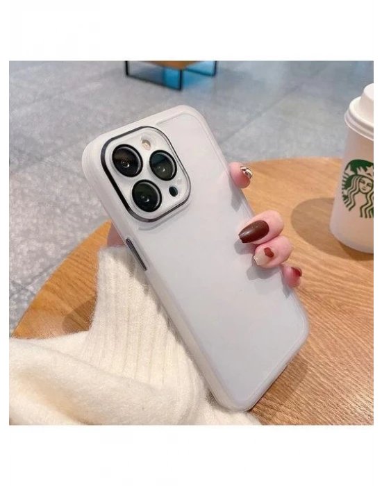 İphone 14 Pro Uyumlu Sert Silikon Metal Kamera Çerçeveli Kılıf