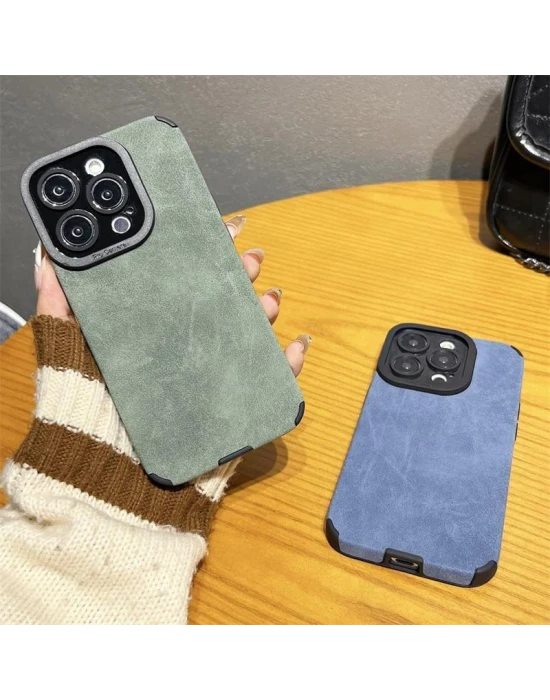 İphone 15 Plus İle Uyumlu Premium Suni Suet Kamera Korumalı Kılıf