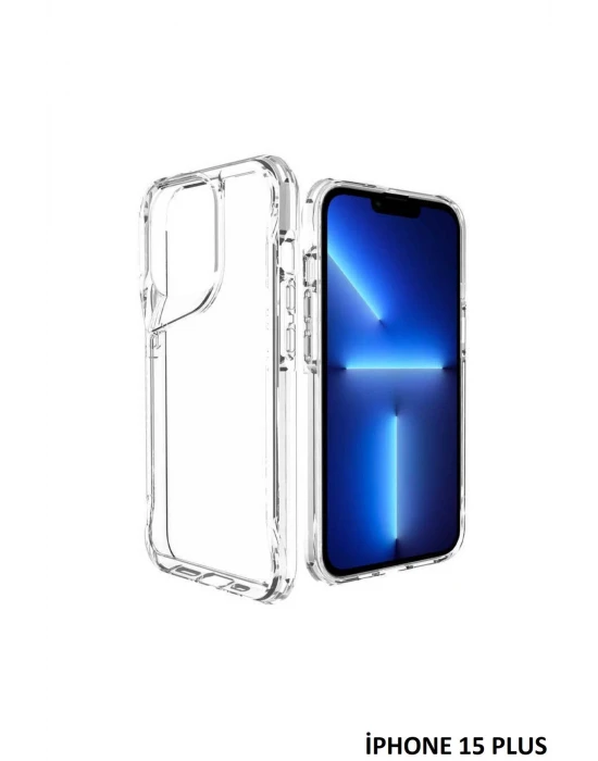 İphone 15 Plus Kılıf Kamera Çıkıntılı Şeffaf Darbe Emici Sert Silikon Telefon Kılıfı T-Max