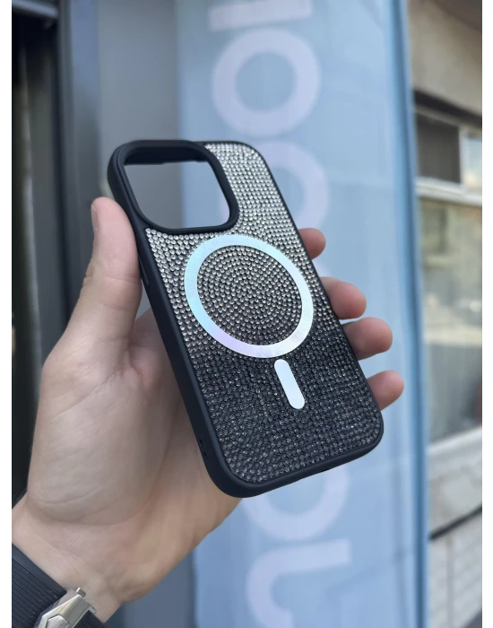İphone 15 Pro Kılıf Diamont MagSafe Hologramlı Telefon Kılıfı