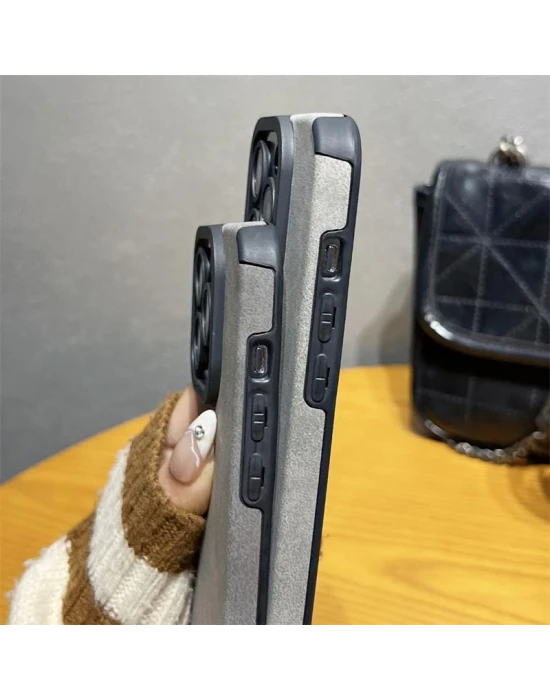 İphone 15 Pro Max İle Uyumlu Premium Suni Suet Kamera Korumalı Kılıf