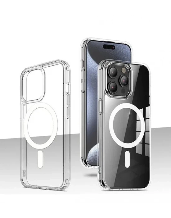 İphone 15 Pro Max Magsafe Sert Şeffaf Telefon Kılıfı