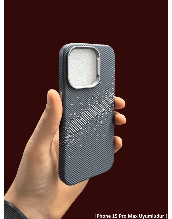 İphone 15 Pro Max ile Uyumlu Magsafe Özellikli Karışık Desenli Renkli Carbon Premium Kılıf