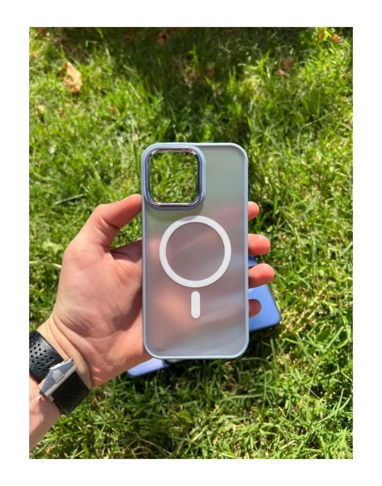 İphone 15 Pro Max MagSafe Uyumlu Mat Krom Telefon Kılıfı