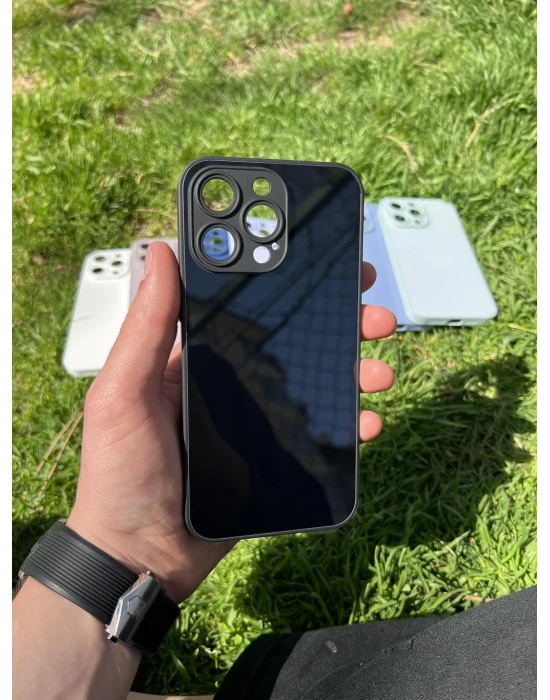 İphone 15 Pro Max Uyumlu Parlak Premium Renkli Cam Telefon Kılıfı