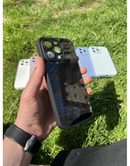 İphone 15 Pro Max Uyumlu Parlak Premium Renkli Cam Telefon Kılıfı