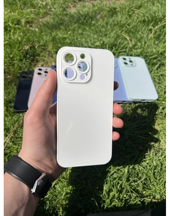 İphone 15 Pro Max Uyumlu Parlak Premium Renkli Cam Telefon Kılıfı