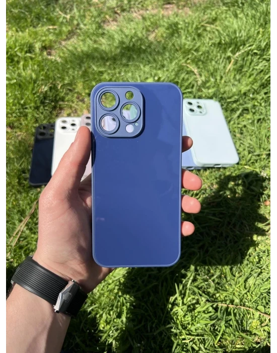 İphone 15 Pro Uyumlu Parlak Premium Renkli Cam Telefon Kılıfı