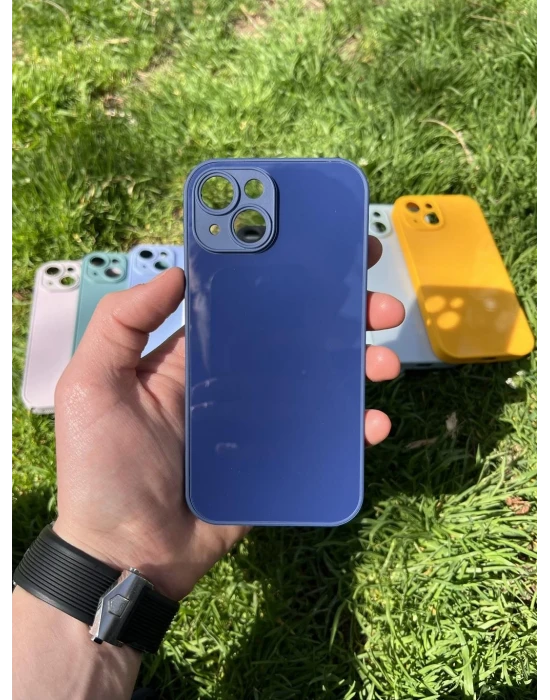 İphone 15 Uyumlu Parlak Premium Renkli Cam Telefon Kılıfı
