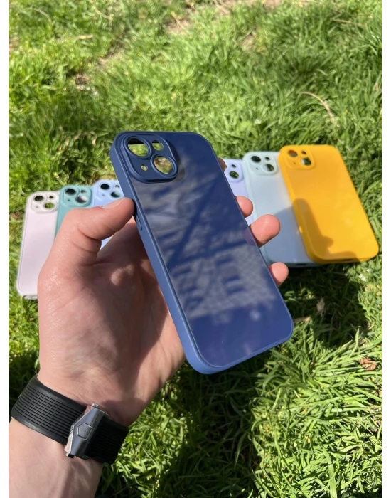 İphone 15 Uyumlu Parlak Premium Renkli Cam Telefon Kılıfı