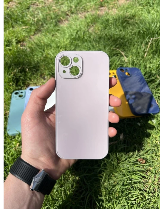 İphone 15 Uyumlu Parlak Premium Renkli Cam Telefon Kılıfı