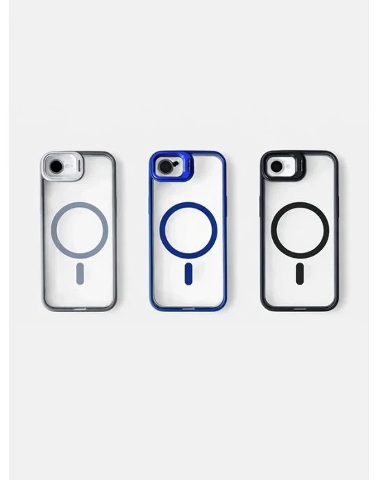 iPhone 16 E Uyumlu Kılıf Klon Stantlı + Lens Korumalı MagSafe Telefon Kılıfı