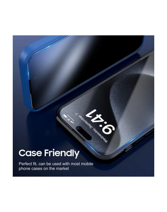iPhone 16 Pro Max Uyumlu Elektriklenme Önleyici Anti-Static Tam Kaplayan Temperli Cam Ekran Koruyucu